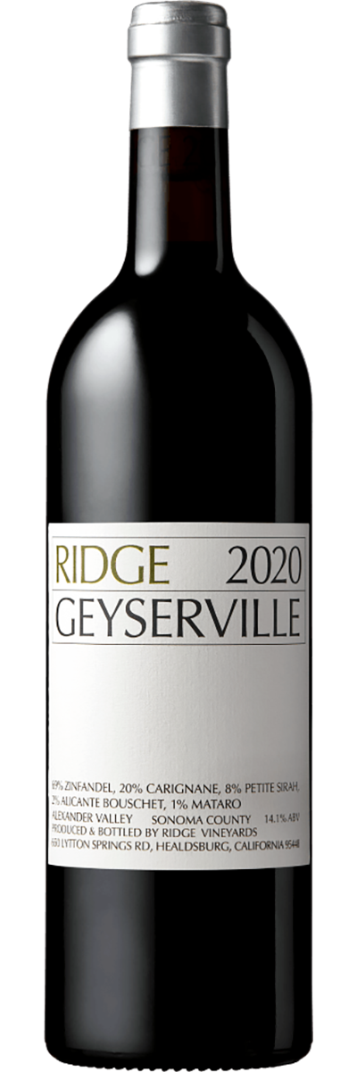 Bottle of Ridge Vineyards Geyserville 2020, Alexander Valley, California, old vine Zinfandel blend