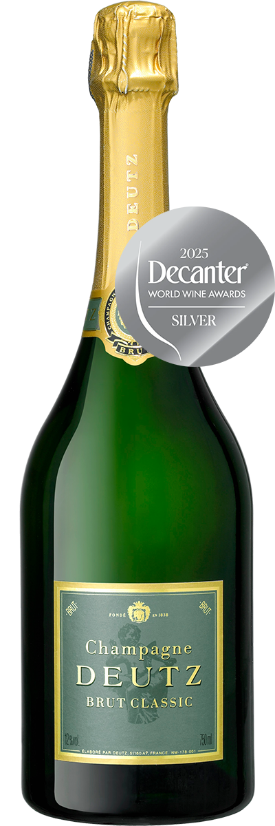 Bottle of Champagne Deutz Brut non-vintage featuring a 2025 Decanter World Wine Awards silver medal badge