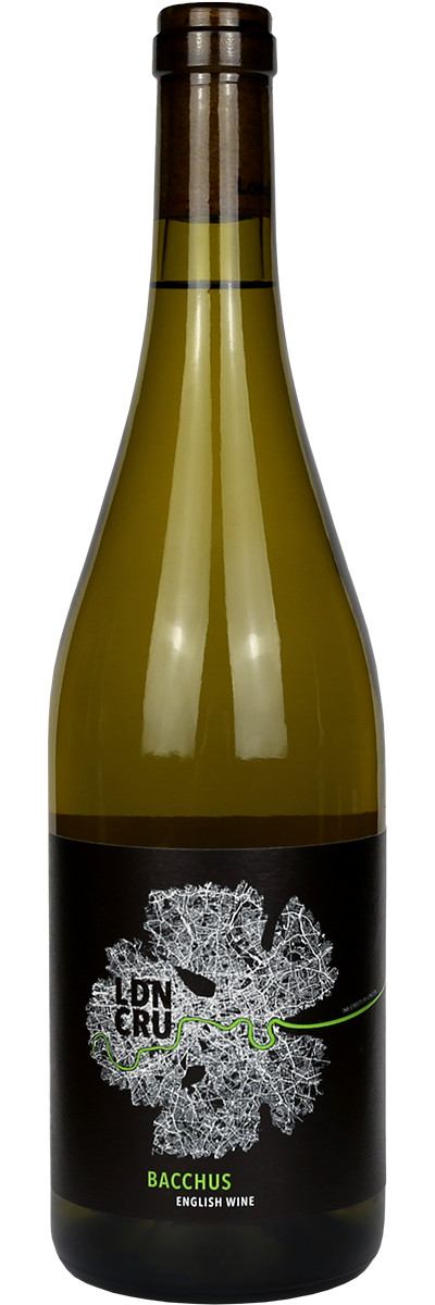 Bottle of London Cru Bacchus, Sussex, England, aromatic English white wine