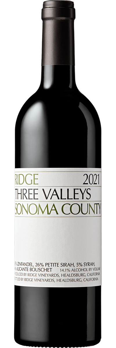 Bottle shot of Ridge Vineyards Three Valleys 2021