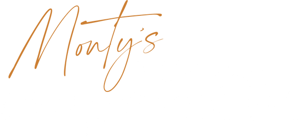 Monty's Wine Emporium logo in orange and white with a wine bottle graphic on a clear background
