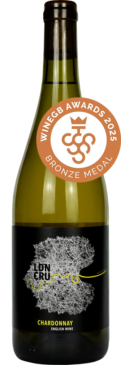Bottle of London Cru Chardonnay, Sussex, England, English Chardonnay white wine