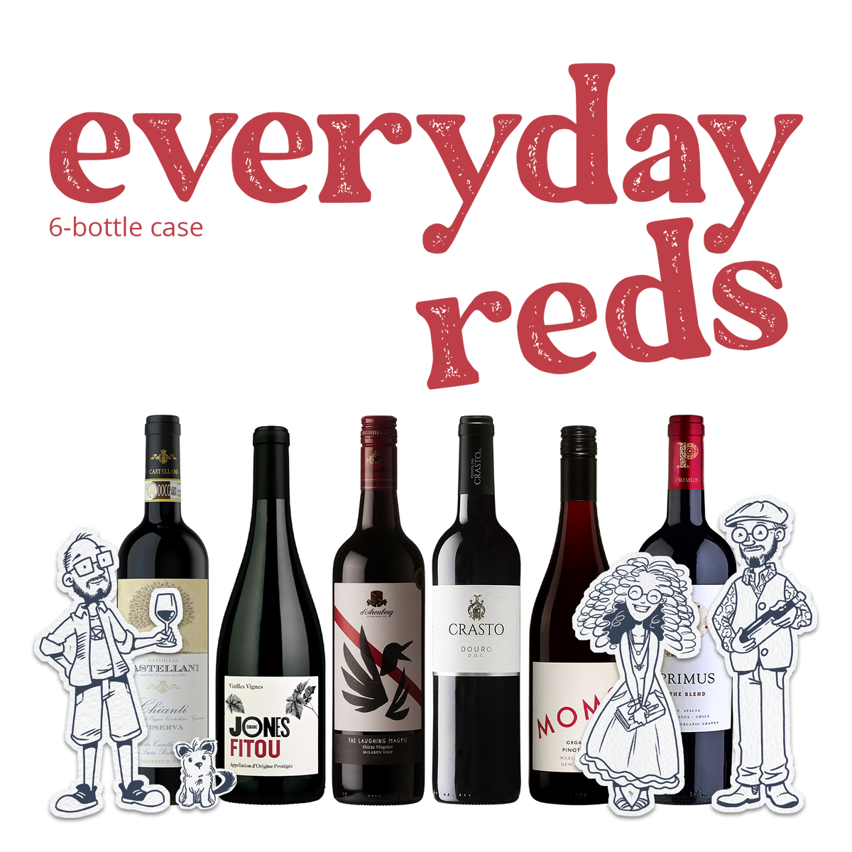Monty's Wine Emporium Everyday Reds 6-Bottle Red Wine Case, six red wines from around the world