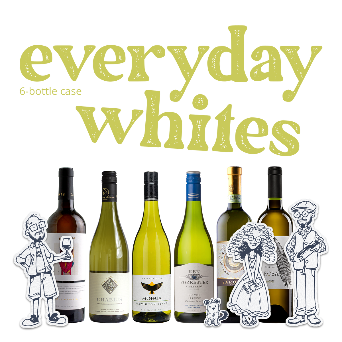 Monty's Wine Emporium Everyday Whites 6-Bottle White Wine Case, six vibrant refreshing whites